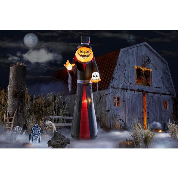 Photo 1 of 12 ft. Giant- Sized Pumpkin Head Reaper with Top Hat Airblown Halloween Inflatable