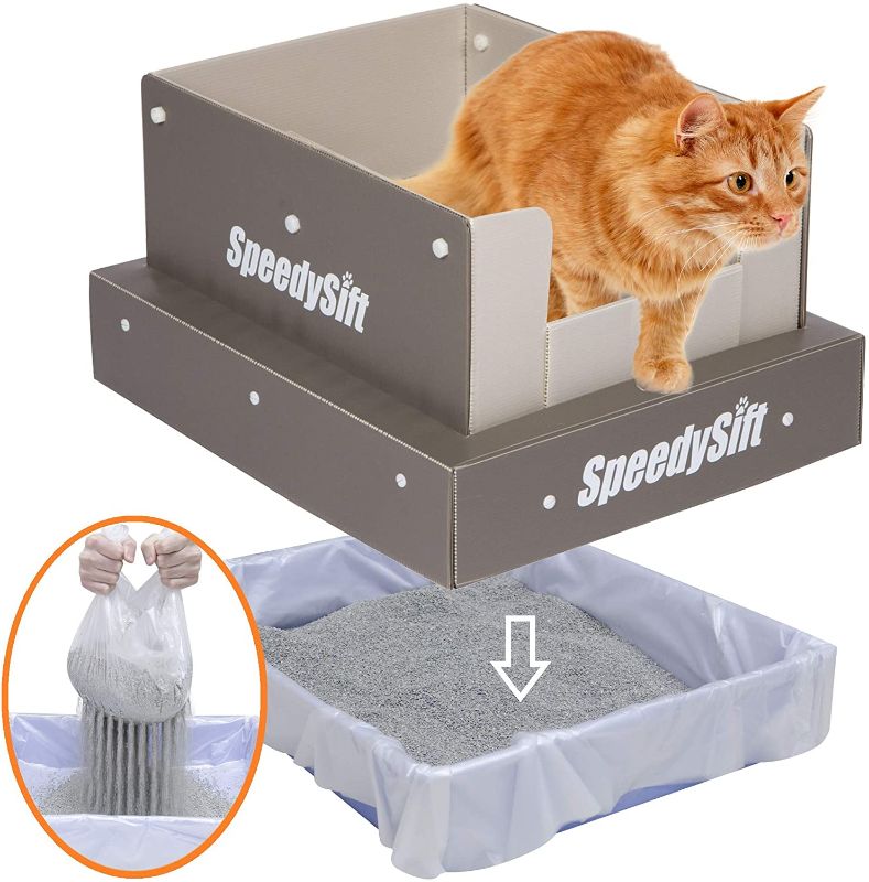 Photo 1 of SpeedySift Cat Litter Box with Disposable Sifting Liners, 11" Corrugated Plastic Board High Sides, Large
