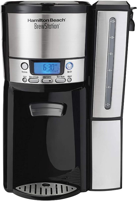 Photo 1 of Hamilton Beach (47950) Coffee Maker with 12 Cup Capacity & Internal Storage Coffee Pot, Brewstation, Black/Stainless Steel
