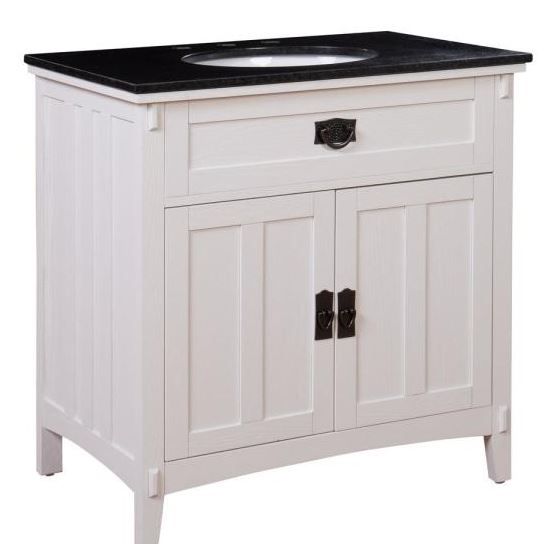 Photo 1 of Artisan 33 in. W Vanity in White with Marble Vanity Top in Natural Black with White Sink
