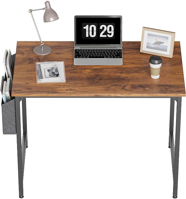 Photo 1 of CubiCubi Study Computer Desk 32" Home Office Writing Small Desk, Modern Simple Style PC Table, Black Metal Frame, Deep Brown
