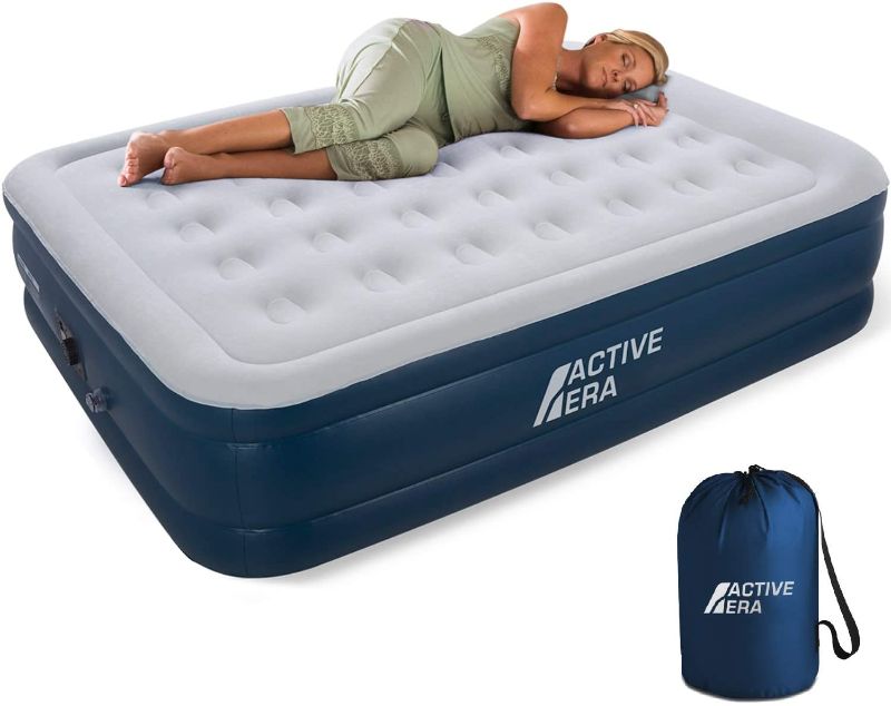 Photo 1 of Active Era Air Mattress with Built-in Pump - Puncture Resistant Air Bed with Waterproof Flocked Top - Elevated Inflatable Mattress Queen, Single