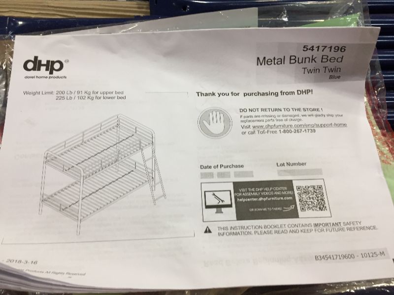 Photo 1 of DHP Twin-Over-Twin Bunk Bed with Metal Frame and Ladder