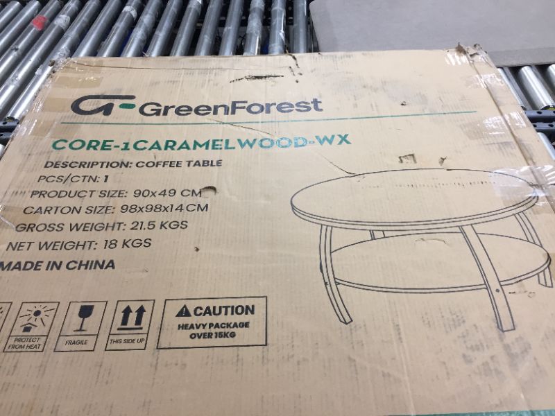 Photo 1 of GreenForest Round Coffee Table 35.4 inch Large Size Industrial Style Sofa Table Cocktail Table Metal Legs with 2-Tier Storage Open Shelf for Living Room, Easy Assembly, Rustic Walnut
