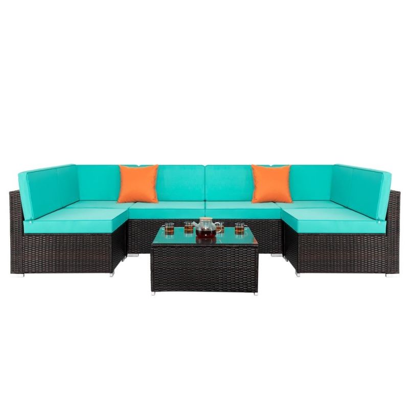 Photo 1 of ----INCOMPLETE ----- BOX 1 OF 3 ----Zimtown 7 Piece Brown Wicker Outdoor Patio Sectional Sofa Set Box 1 of 3