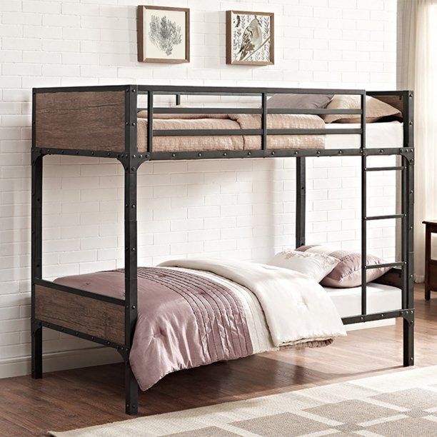 Photo 1 of  (BOX 2 OF 2) (NEED BOX 1 OF 2 FOR COMPLETE ITEM)  Twin over Twin Rustic Wood Bunk Bed - Brown
