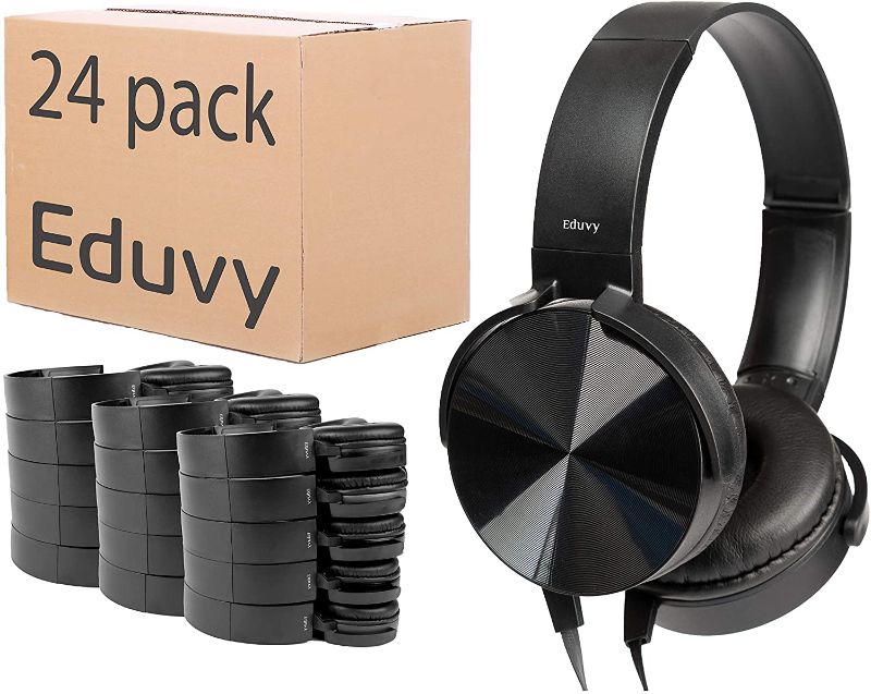 Photo 1 of Bulk Headphones for Classroom, Pack of 24 Wired Head Phones for Kids. School Supplies for Teachers Elementary to College Students. School Headphones Pack. (Black)
