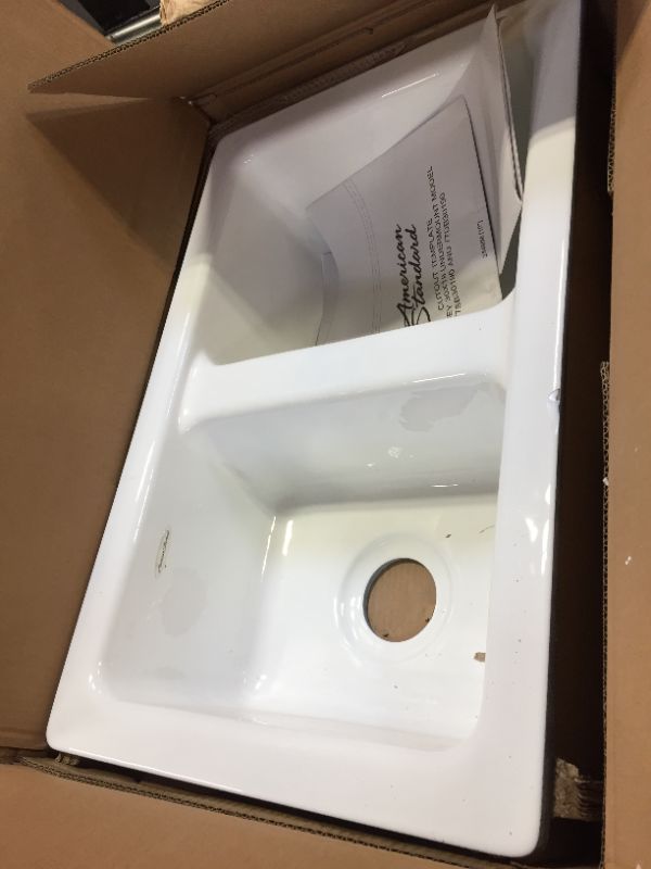 Photo 3 of American Standard 77SB30190.308 Delancey 30 x 19 Double Bowl Cast Iron Kitchen Sink Brilliant White