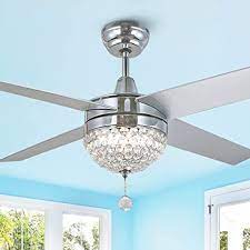 Photo 1 of Bella Depot 52" Modern Crystal Ceiling Fan With LED Light, Remote Control, CCT Dimmable, Reversible Motor & Reversible Blades, Chrome