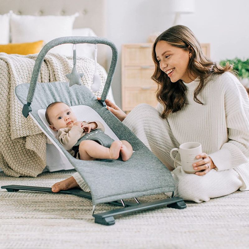 Photo 2 of Baby Delight Alpine Deluxe Portable Bouncer, Charcoal Tweed , 28x18x21 Inch (Pack of 1)
