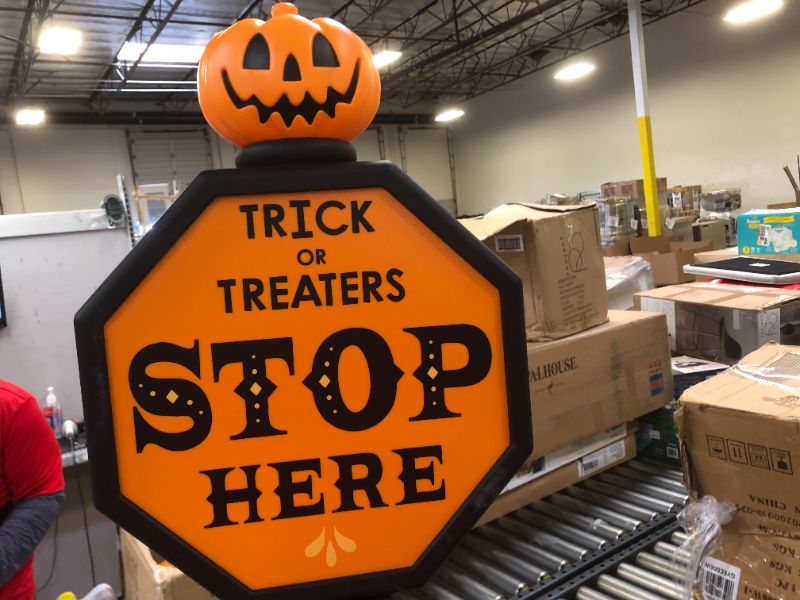 Photo 4 of 42" Lit Trick or Treat Stop Sign Halloween Decorative Scene Prop - Hyde & EEK! Boutique™
