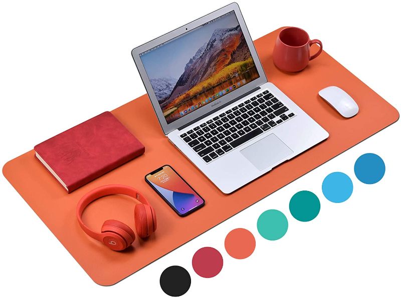 Photo 1 of Non-Slip Desk Pad (35.4 x 17"), Waterproof Mouse Pad, PU Leather Desk Mat, Office Desk Cover Protector, Desk Writing Mat for Office/Home/Work/Cubicle (Orange)
