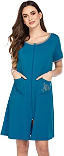 Photo 1 of ekouaer women zipper front house coat short sleeves robe zip up bathrobes short nightgown with pockets M