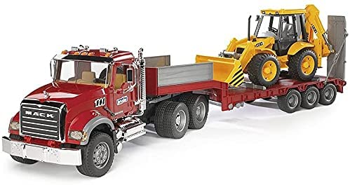 Photo 1 of Bruder 02813 Mack Granite Flatbed Truck with JCB Loader Backhoe
