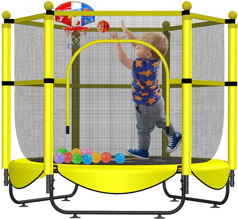 Photo 1 of Asee'm 60" Trampoline for Kids with Net - 5 FT Indoor Outdoor Toddler Trampoline with Safety Enclosure for Fun, Toddler Baby Small Trampoline Birthday Gifts for Kids, Gifts for Boy and Girl, Age 1-8

