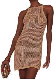 Photo 1 of BSUBSEACH WOMEN LACE UP V NECK LONG SLEEV CROCHET SWIMSUIT COVER UP DRESS MEDIUM