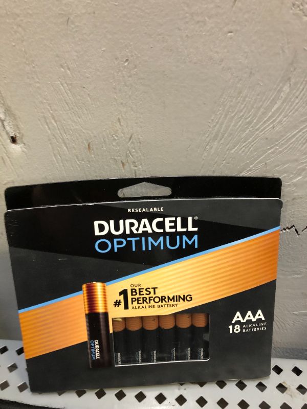 Photo 2 of Duracell Optimum AAA Batteries | Lasting Power Triple A Battery | Alkaline AAA Battery Ideal for Household and Office Devices | Resealable Package for Storage, 18 Count (Pack of 1)
Single Use · 18 Count (Pack of 1)