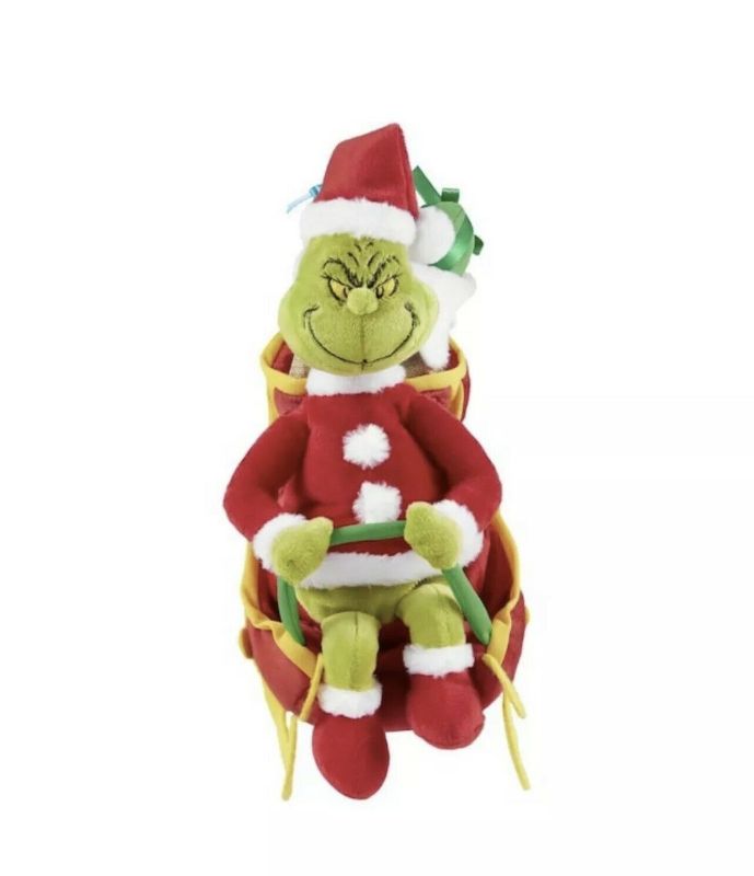 Photo 1 of 2021 The Grinch Stole Christmas on Santa's sleigh Plush Toy Battery Op.