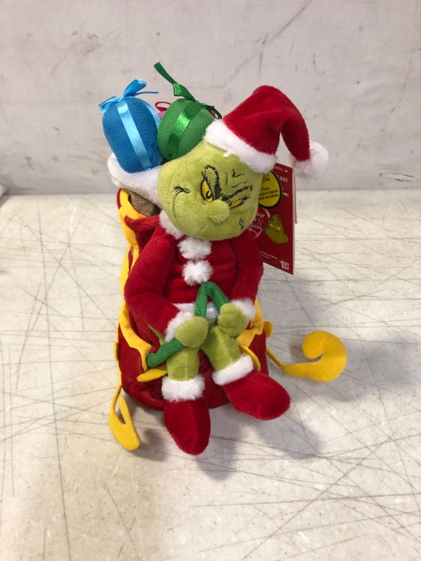 Photo 1 of 2021 The Grinch Stole Christmas on Santa's sleigh Plush Toy Battery Op.