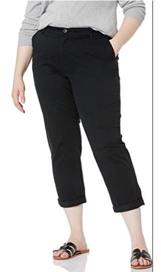 Photo 1 of Amazon Essentials Women's Plus Size Cropped Girlfriend Chino Pant, Black, 16W