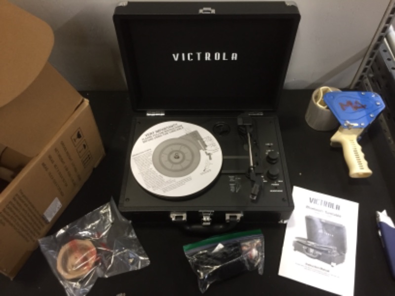 Photo 2 of Victrola Vintage 3-Speed Bluetooth Portable Suitcase Record Player with Built-in Speakers | Upgraded Turntable Audio Sound| Includes Extra Stylus | Black, Model Number: VSC-550BT-BK
