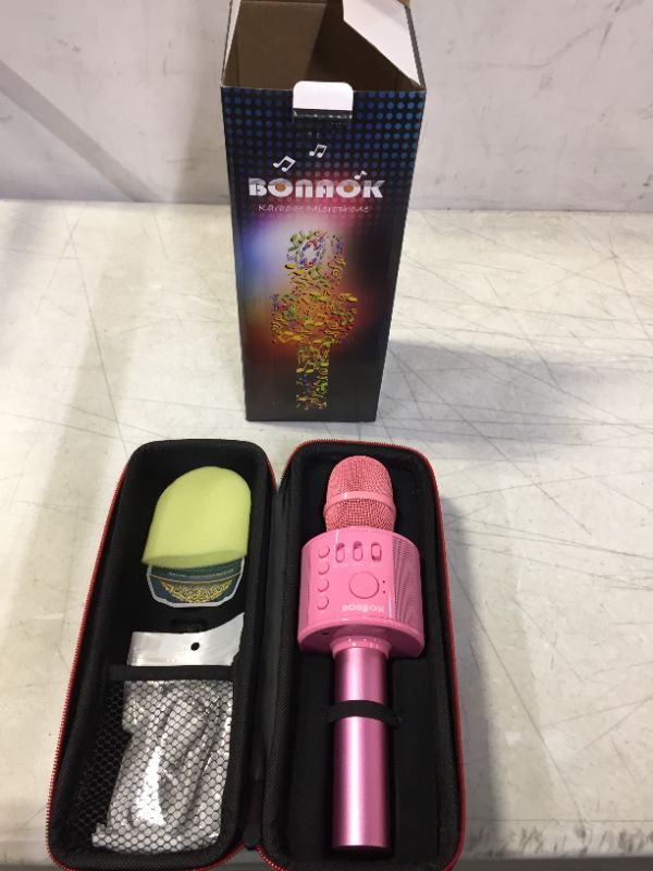 Photo 2 of BONAOK Wireless Bluetooth Karaoke Microphone,3-in-1 Portable Handheld Karaoke Mic Speaker Machine Home Party Birthday for All Smartphones PC(Q37 Pink)
