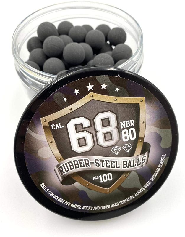 Photo 1 of 100x Premium Quality Hard Rubber Steel Balls Paintballs Powerballs ca. 7 Grams Heavy Ammunition for a Real Self and Home Defense Training Pistols in 68 Caliber
