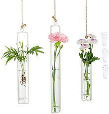 Photo 1 of 3Pcs/Set Glass Hanging Planter Terrarium White Iron Art Hydroponic Test Tube Vase with Twine Rope and Hook Pots, Small + Medium + Large, Flower Water Container Decoration for Home Office Wedding