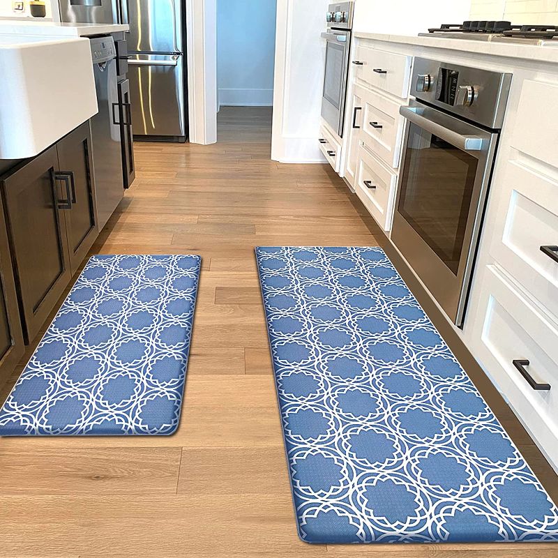 Photo 1 of AGELMAT Kitchen Mat,[2PCS] Memory Foam Anti Fatigue Floor Mat Waterproof Standing Kitchen Rugs and Mats for Office, No-Slip Ergonomic Carpet for in Sink Garage Laundry Kitchen mat Blue17"x30"+17"x47"