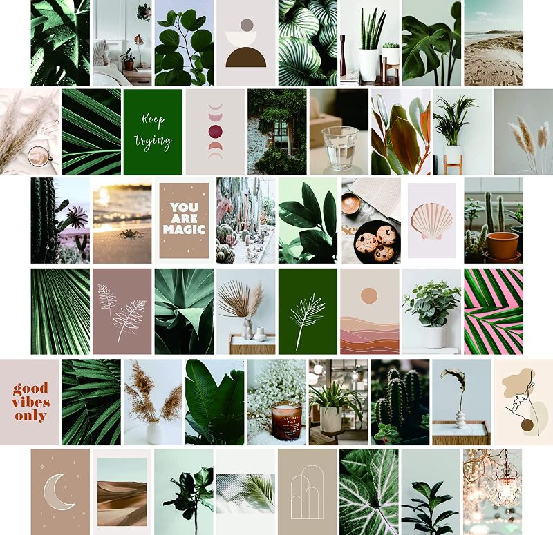 Photo 1 of AZIN HOME Collage Kit Aesthetic Decor, Boho Cottagecore Room Decor, Green Plants Photo Print, Aesthetic Wall Decor for Teen Girls, Wall Art for VSCO Room, Dorm Room Decor, Forest, 50pcs, 4*6inch