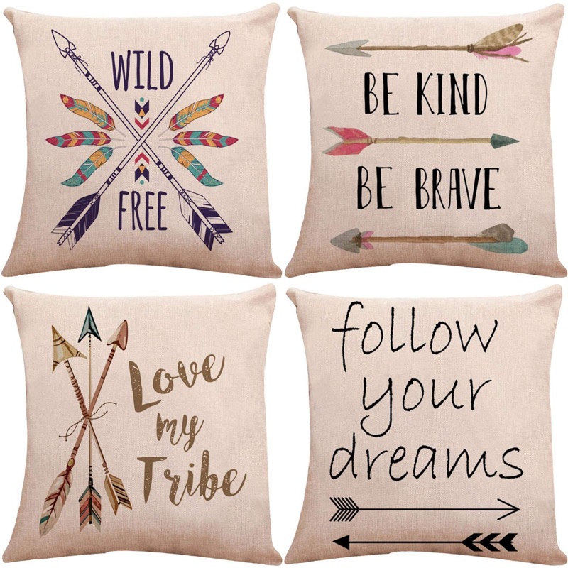 Photo 1 of ZUEXT Decorative Boho Arrows Throw Pillow Covers 20 x 20 Inch 2 Side Print with Blessed Words Wild & Free Follow Your Dreams, Set of 4 Outdoor Cotton Linen Spirit Pillowcases for Couch Home Deocr
