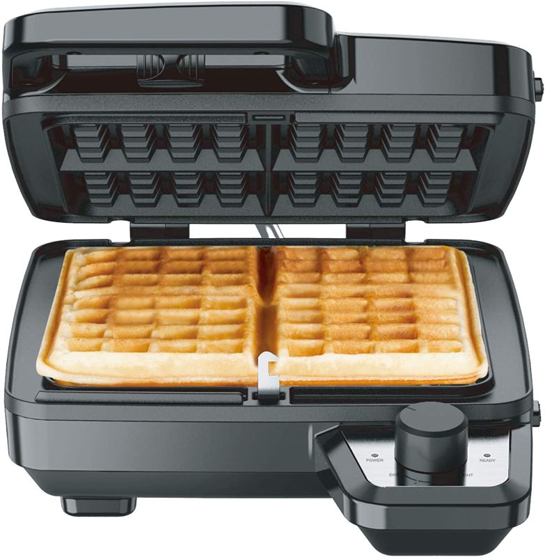 Photo 1 of Elechomes Waffle Maker with Removable Plates, 4-Slice Belgian Waffle Iron, Anti-Overflow Nonstick Grids, Browning Control, Indicator Light, Compact Design, Recipes Included, Stainless Steel
