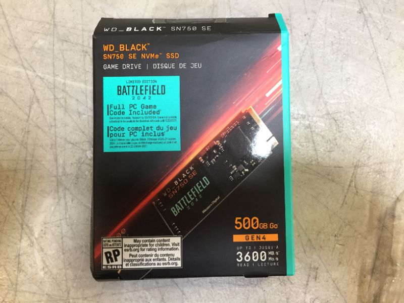 Photo 5 of WD_BLACK 500GB SN750 SE NVMe SSD with Battlefield 2042 Game Code Bundle - Gen4 PCle, Internal Gaming SSD Solid State Drive, M.2 2280, Up to 3,600 MB/s - WDBB9J5000ANC-NRSN
