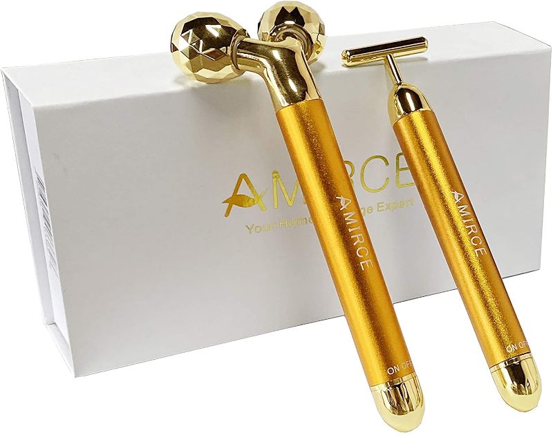 Photo 1 of Face Massager Roller Golden 3D Roller Electric Facial Roller and T Shape Facial Roller Massager Kit
