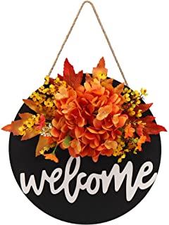 Photo 1 of 12'' Fall Wreaths for Front Door Artificial Fall Wreath Hanger Welcome Sign Flower Farmhouse Door Porch Home Decor Wreaths Decoration 2 Pack 