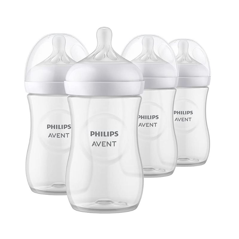 Photo 1 of Philips Avent Natural Baby Bottle with Natural Response Nipple, Clear, 9oz, 4pk, SCY903/04
