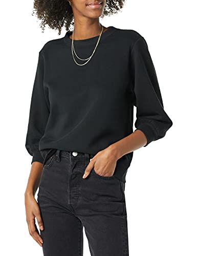 Photo 1 of Amazon Essentials Women's Fleece Sleeve Detail Crewneck Sweatshirt, Black, X-Large
