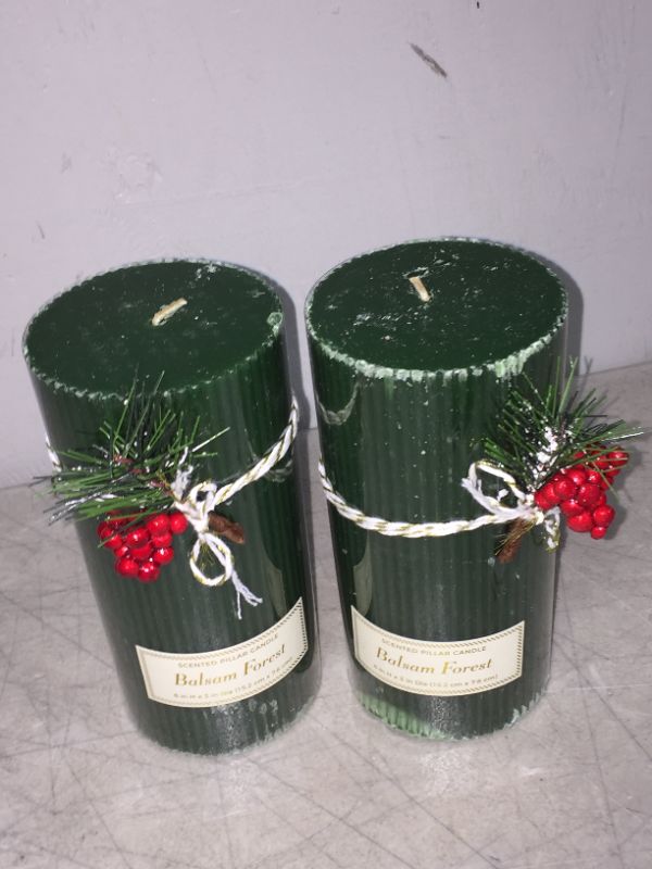 Photo 2 of 2 PACK 3" x 6" Ribbed Scented Pillar Candle Green - Threshold