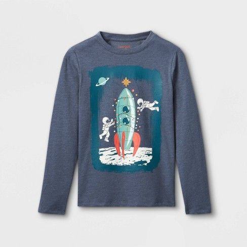 Photo 1 of Boys' Spaceship Tree Graphic Long Sleeve T-Shirt - Cat & Jack Blue L