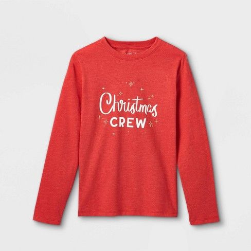 Photo 1 of Boys' 'Christmas Crew' Graphic Long Sleeve T-Shirt - Cat & Jack Bright Red XS