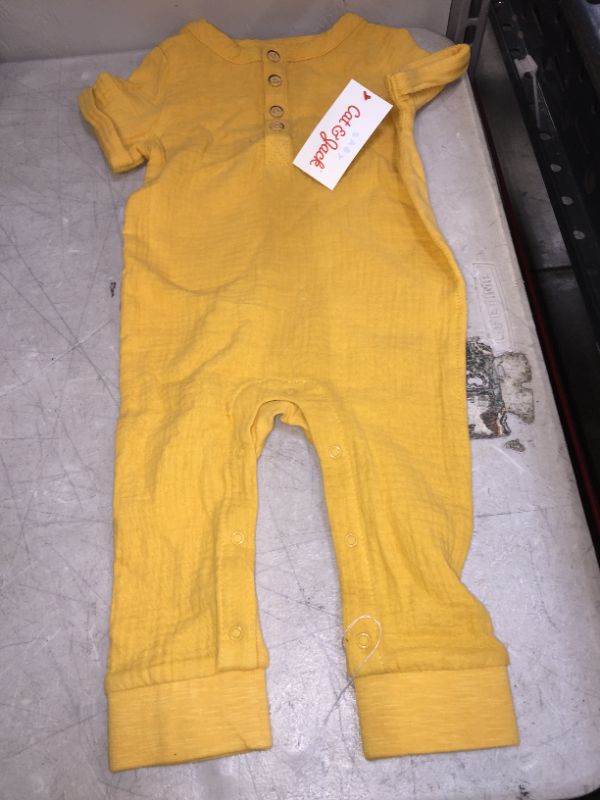 Photo 2 of Baby Boys' Gauze Front Jersey Back Romper - Cat & Jack Mustard 6-9M, Yellow