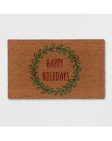 Photo 1 of 1'6"x2'6" Happy Holidays Wreath Door Mat Green - Wondershop