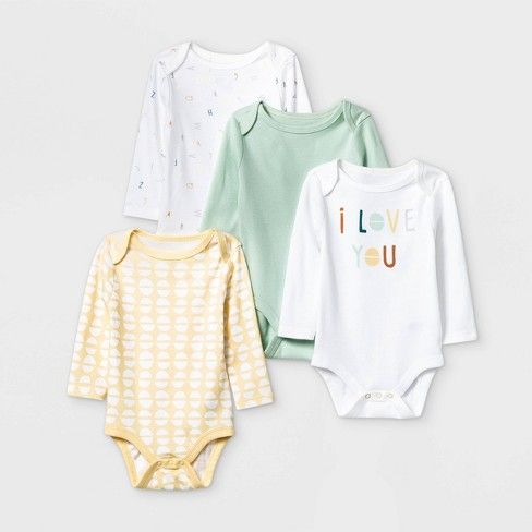 Photo 1 of Baby Boys' 4pk Long Sleeve Bodysuit - Cloud Island Mint/Yellow/White 3-6M