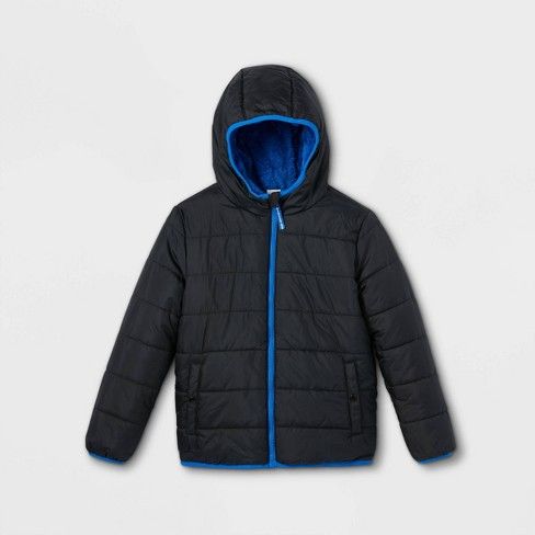 Photo 1 of Boys' Reversible Puffer Jacket - Cat & Jack Black XS