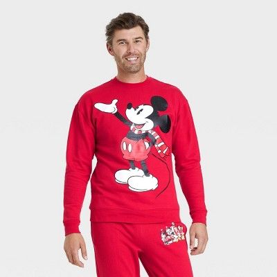 Photo 1 of Adult Unisex Disney Mickey and Friends Family Holiday Graphic Sweatshirt - Red S


