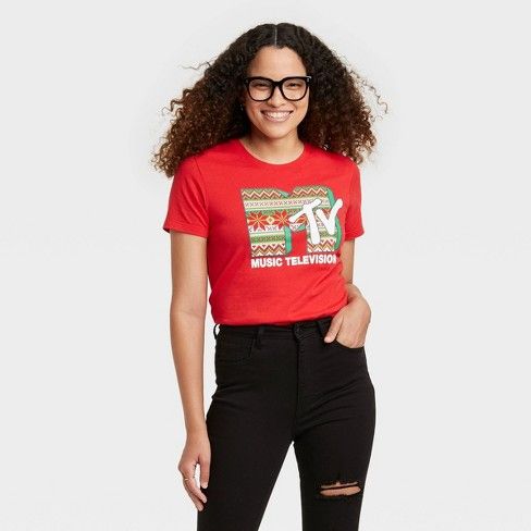 Photo 1 of 3 PACK Women's MTV Holiday Short Sleeve Graphic T-Shirt - Red L