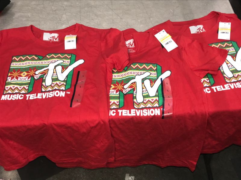 Photo 2 of 3 PACK Women's MTV Holiday Short Sleeve Graphic T-Shirt - Red L
