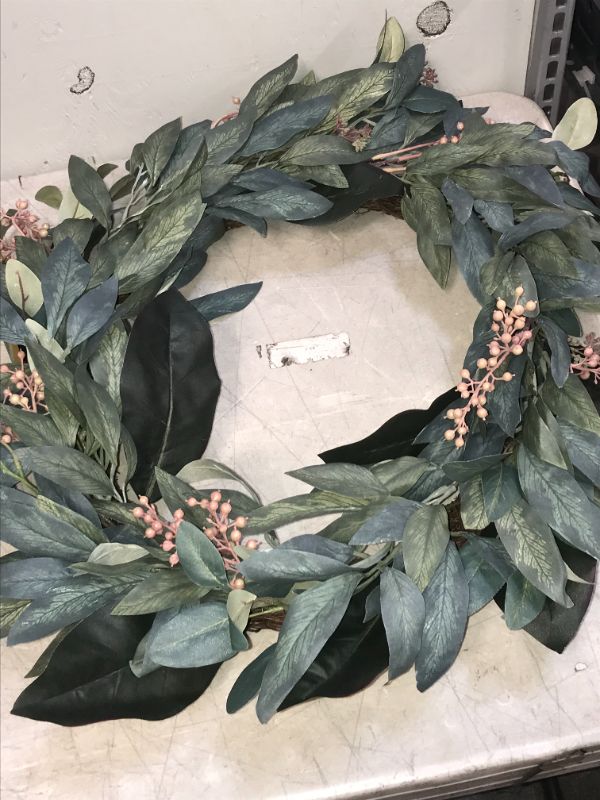 Photo 1 of 26" Artificial Olive/Eucalyptus Leaf with Berry Wreath - Threshold designed with