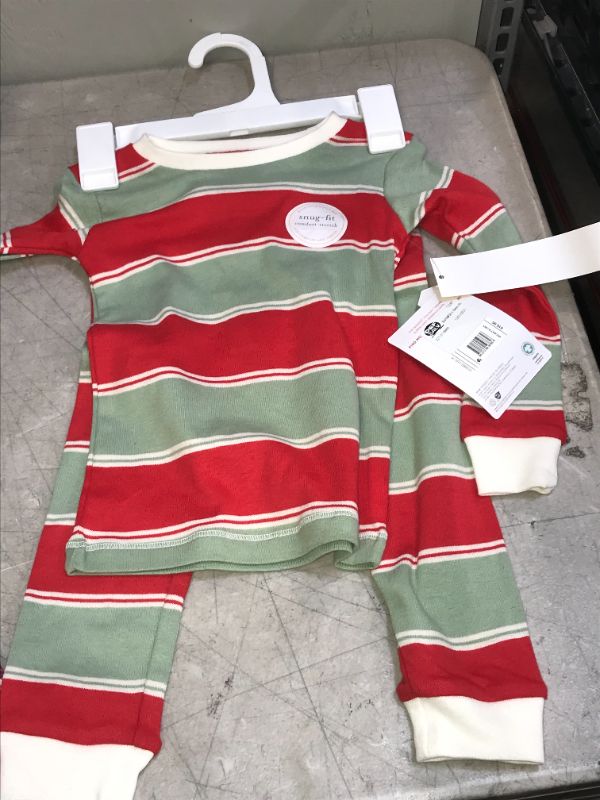 Photo 2 of Burt's Bees Baby Toddler Rugby Striped Organic Cotton Tight Fit Pajama Set - Red 2T
