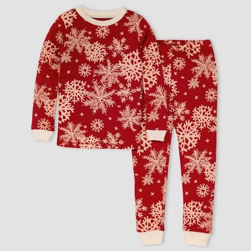 Photo 1 of Burt's Bees Baby Kids' Snowflakes Organic Cotton Snug Fit Pajama Set - Red 10